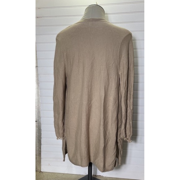 J. JILL Linen Blend Womens Sz S Beige Open Cardigan Side Slit 3/4 Sleeve Fray - Picture 2 of 9